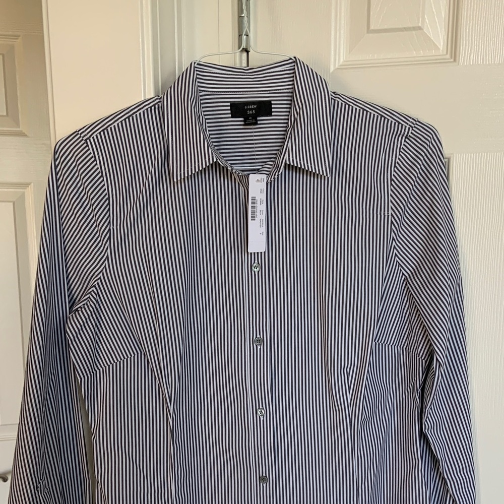J Crew grey white stripe top